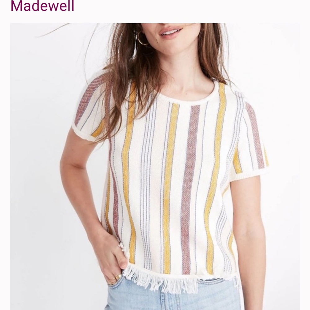 Madewell Blakey Striped Sweater Top Fringe Hem Size Medium